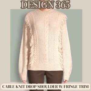 DESIGN 365 Cable-Knit Dropped-Shoulder Sweater w/Fringe Trim